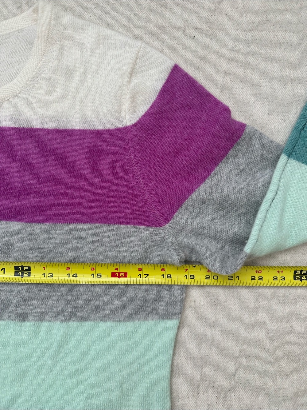 Charter Club Luxury 100% Cashmere Multicolor Stripe Crewneck Soft knit Sweater L - Picture 5 of 8